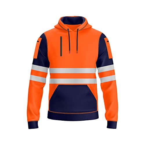 NOROZE Herren Hi-Viz Kapuzenpullover Grau Reflektierendes Band Hohe Sichtbarkeit Sicherheit Mantel mit 4 Reißverschluss Taschen Sweatshirt Jacke (XL, Stil 4: Neonorange/Marine) von NOROZE