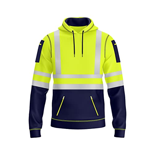 NOROZE Herren Hi-Viz Kapuzenpullover Grau Reflektierendes Band Hohe Sichtbarkeit Sicherheit Mantel mit 4 Reißverschluss Taschen Sweatshirt Jacke (XXL, Stil 1: Neongrün/Marine) von NOROZE