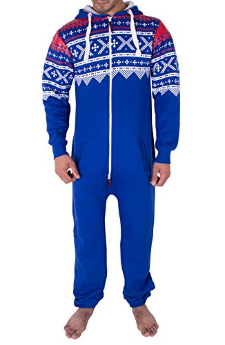 NOROZE Herren Onesie Mode Stilvoll Alle in Einem Overall Strampelanzug EIN Stück Pyjamas Jumpsuit Combinaison (M, Königsblau) von NOROZE