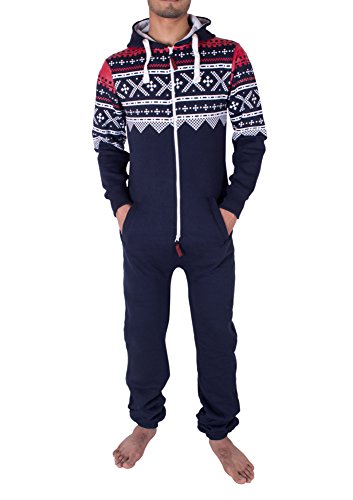 NOROZE Herren Onesie Mode Stilvoll Alle in Einem Overall Strampelanzug EIN Stück Pyjamas Jumpsuit Combinaison (M, Marine) von NOROZE