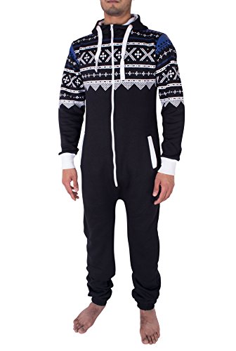 NOROZE Herren Onesie Mode Stilvoll Alle in Einem Overall Strampelanzug EIN Stück Pyjamas Jumpsuit Combinaison (XL, Schwarz) von NOROZE