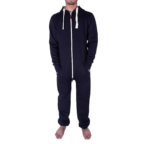 NOROZE Schlichtes Onesie Mode Stilvoll Alle in Einem Overall Strampelanzug EIN Stück Pyjamas Jumpsuit Combinaison Für Herren Männer (S, Einfache Marine) von NOROZE