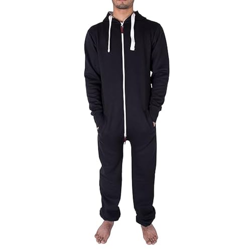 NOROZE Schlichtes Onesie Mode Stilvoll Alle in Einem Overall Strampelanzug EIN Stück Pyjamas Jumpsuit Combinaison Für Herren Männer (M, Einfache Schwarz) von NOROZE