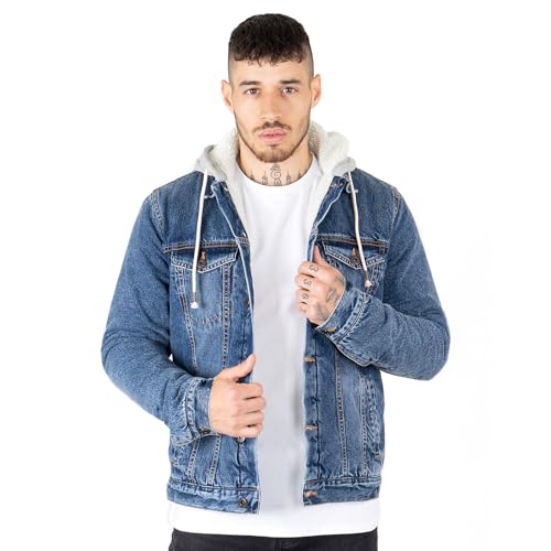 NOROZE Herren Sherpa Trucker Denimjacke Mit Sherpa Kapuze Westlicher Stil Jeans-Mantel (S, Denim Blau) von NOROZE