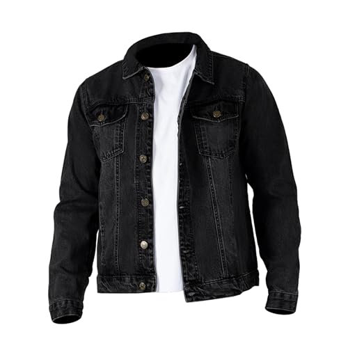 NOROZE Herren Verwachenes Design Denim Trucker Jacke Jeansjacke (Noir, XXL) von NOROZE