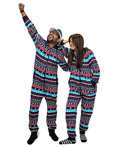 NOROZE Herren Weihnachten Onesie Anzug Trainingsanzug Familie Abstimmung Schlafanzüge Urlaub Schlafanzug Geschenke für Männer Frauen Jungen Mädchen Jumpsuit Overall (L, Papa Marine) von NOROZE