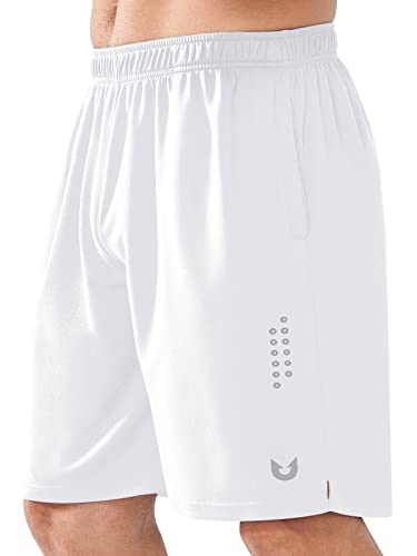 NORTHYARD Sport Shorts Herren Leichte Mesh Sporthose Kurz Schnelltrockende Kurze Hosen Laufhose mit Reißverschlusstasche für Basketball Tennis Fitness, Weiß, XL von NORTHYARD