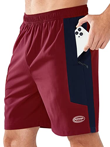 NORTHYARD Sporthose Herren Kurz Sport Shorts Schnelltrocknende Kurze Hosen mit Reißverschlusstasche Leicht Badehose Laufhose Trainingshose für Fitness Basketball, Burgunderrot L von NORTHYARD