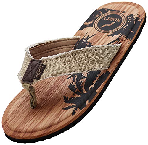 NORTY Zehentrenner für Herren – Schuhe für den Sommer – bequeme Sandalen – Herren-Flip-Flops, Tan Canvas, 43 EU von NORTY