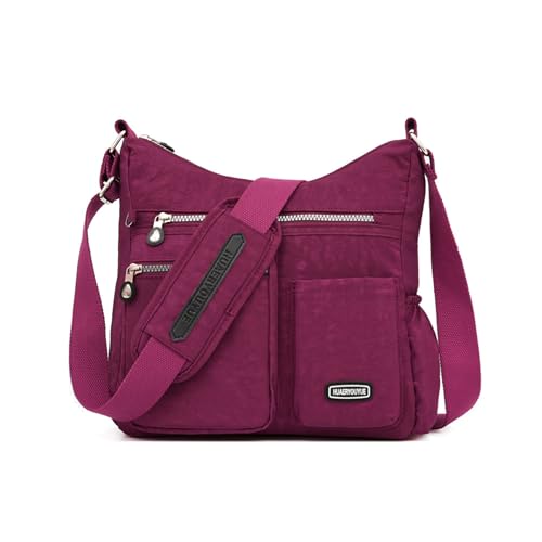 NOTAG Umhängetasche Damen, Leichte Mehrfach-Taschen Schultertasche Damen Wasserdicht Nylon Handtasche Umhängetasche (Hellviolett) von NOTAG