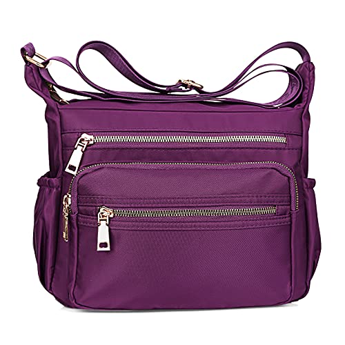 NOTAG Umhängetasche Damen, Wasserdichte Nylon Schultertasche Mehrfachtasche Handtasche (Lila) von NOTAG