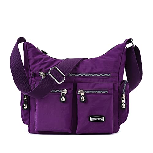 NOTAG Umhängetasche Damen Leichte Mehrfach-Taschen Handtasche Wasserdicht Nylon Damen Sportliche Schultertasche (Lila) von NOTAG