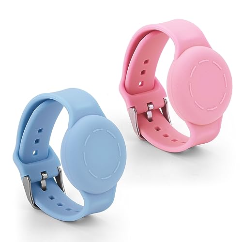 NQEUEPN 2pcs Armband für Airtag Kinder, Wasserdicht Armband Silikon für Kinder Verstellbar Weich Armband Kinder für Airtag für Kleinkinder Kinder GPS Tracking Tagging(Hellblau, Rosa) von NQEUEPN