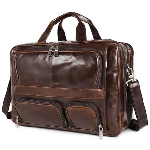 NQYZZFD Luxus-Business-Herrenhandtasche, Große Aktentasche Aus Echtem Leder Für Männer, Echtes Leder, Umhängetasche Für Herren, 17 Zoll Laptop-Umhängetasche,Coffee von NQYZZFD