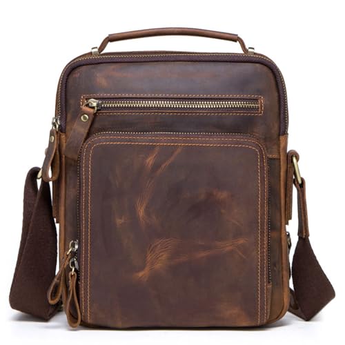 NQYZZFD Vintage Crazy Horse Leder-Aktentaschen Für Herren, Echtes Leder, Umhängetasche, Handtaschen, 9,7 Zoll, Tablets, Büro, Geschäftsreise, Messenger-Taschen, Portfolio,coffee von NQYZZFD