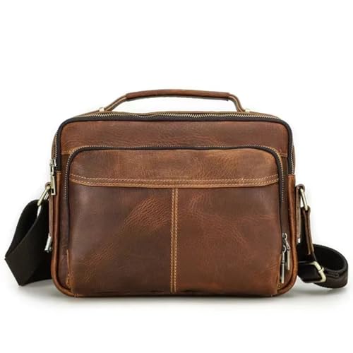 NQYZZFD Vintage Crazy Horse Leder Aktentaschen Herren Messenger Bag Umhängetasche Handtaschen Große Kapazität Business Travel Messenger Bags Portfolio, Coffee von NQYZZFD