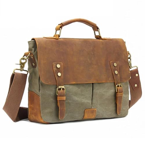 NQYZZFD Vintage Laptop-Aktentaschen Crazy Horse Leder Canvas Messenger Bags Große Kapazität Verstellbare Reisehandtasche Für Männer Und Frauen,Amy Green von NQYZZFD