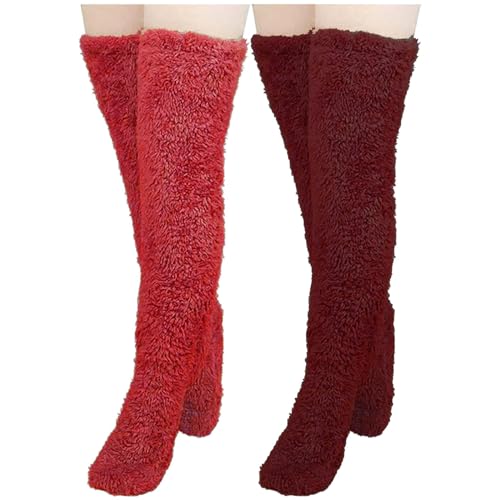 NSICBMNO 2 Paar Kniestrümpfe für Damen, kuschelige Pfotensocken, Hausschuhe, flauschige Socken, Hausschuhe, flauschige Socken, lange Socken, warme Overknee-Socken, Plüsch-Hausschuhe, Strümpfe, von NSICBMNO