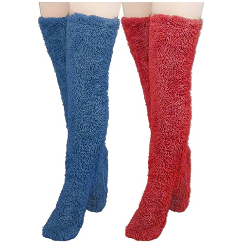 NSICBMNO 2 Paar Kniestrümpfe für Damen, kuschelige Pfotensocken, Hausschuhe, flauschige Socken, Hausschuhe, flauschige Socken, lange Socken, warme Overknee-Socken, Plüsch-Hausschuhe, Strümpfe, von NSICBMNO