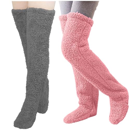 NSICBMNO 2 Paar Kniestrümpfe für Damen, kuschelige Pfotensocken, Hausschuhe, flauschige Socken, Hausschuhe, flauschige Socken, lange Socken, warme Overknee-Socken, Plüsch-Hausschuhe, Strümpfe, von NSICBMNO