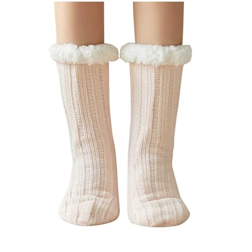 NSICBMNO Warme Damensocken, dicke Thermosocken, Zopfmuster, Haussocken, Wintersocken, Sherpa-Futter, Haussocken, gemütliche Bettsocken, Winter, weiche Plüsch-Bodensocken, Schneesocken, Weihnachten, von NSICBMNO