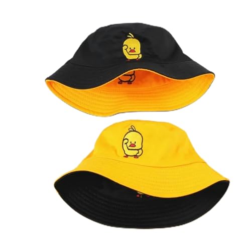 NSLFA Fischerhut Ente Bestickter Hut Packbarer Fischermütze Sommer Reversible Cap Sun Hut Gelb-zweiseitig-55-57 von NSLFA