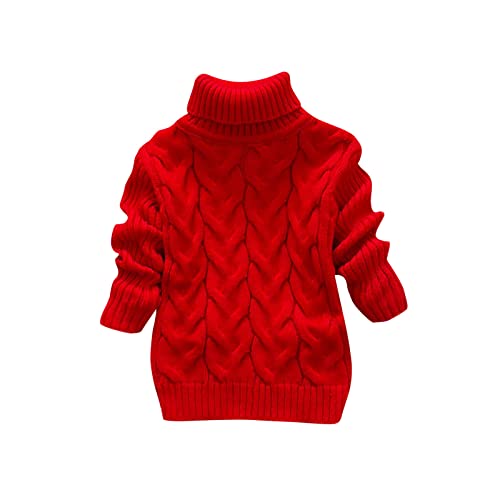 Bequemer Pullover für Kinder Kleinkind Jungen Mädchen Winter Pullover Einfarbig Rollkragen Strickoberteil Stretch Shirt Für Babys Kleidung (Red, 2-3 Years) von NSOT