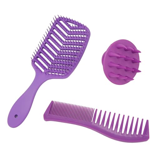 3-teiliges Haarbürsten-Set – Violette Silikon-Shampoo-Bürste, Doppelzahn-Haarkamm, Ausgehöhlter Kamm Mit Großer Kurve Für Männer Und Frauen, Haarstyling, Friseursalons, Die Meisten Frisuren von NSXAYIWE