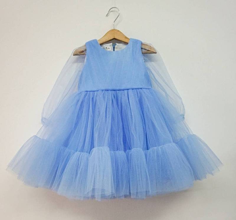 Baby Mädchen Kleid, Erstgeburtstag Party, Kleinkind Tüllkleid, Altblaues Kleines Mädchenoutfit, Langarmkleid, Prinzessin, Alice Im Wunderland von NTyravskaDesign