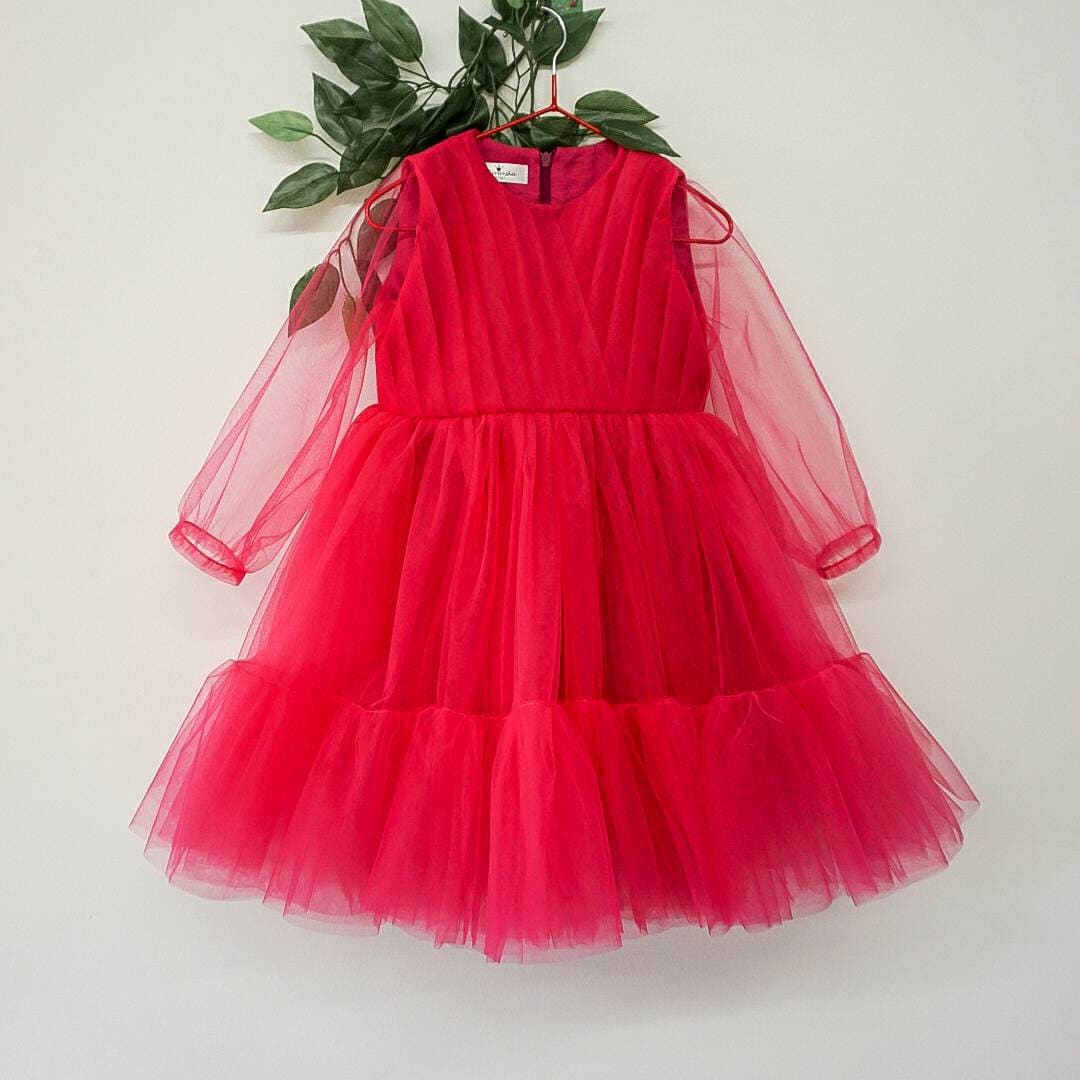 Blumen Mädchen Kleid, Hochzeit Fuchsia Tüll Baby Mädchen Rosa Erstes Geburtstagskleid, Weihnachtsräumung, 1. Geburtstag Babyparty von NTyravskaDesign