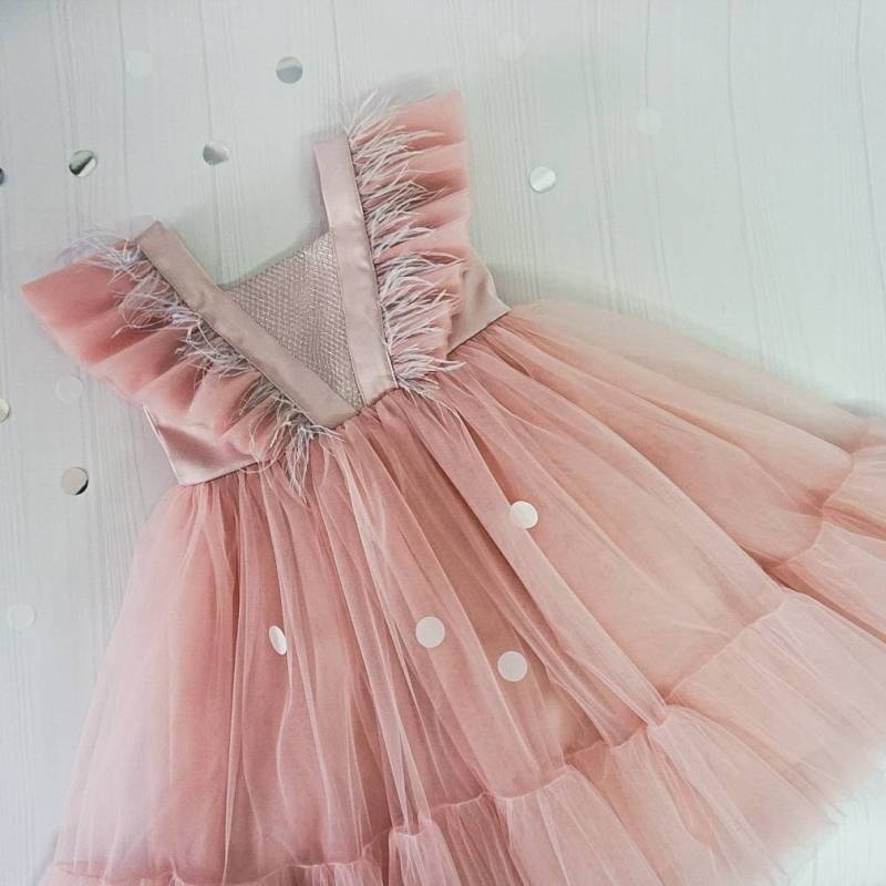 Blumen Mädchen Kleid, Tüll Mädchen Schmetterling Ärmel Baby Mädchen, Tutu Blush Rosa Outfit, Kleinkind Erster Geburtstag Prinzessin Kleid von NTyravskaDesign