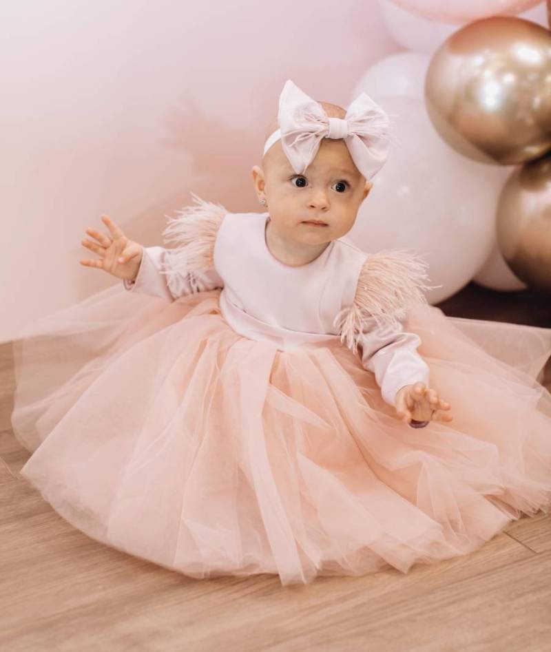 First Birthday Mädchenkleid, Besonderes Anlass Outfit, Baby Mädchen Kleid Erster Geburtstag, 1. Geburtstagskleid, Prinzessin Langarm Blush von NTyravskaDesign