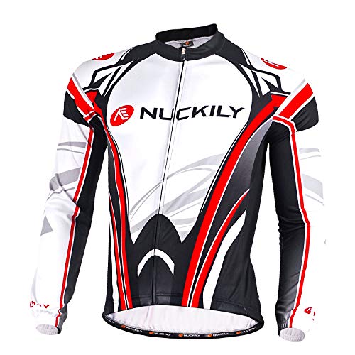 NUCKILY Herren Langarm Radtrikot Fahrradtrikot Radshirt Fahrradshirts Fahrradbekleidung für Männer mit Elastische Atmungsaktive Schnell Trocknen Stoff von NUCKILY