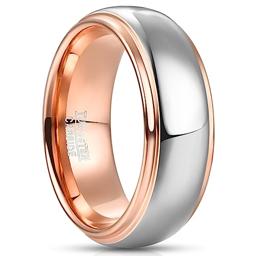 NUNCAD 8mm Rosegold Ringe Herren Wolfram Eherringe Ring Silber Hochzeit Ring für Herren Kuppelstil Poliertes Finish Größe 62 (19.7) von NUNCAD