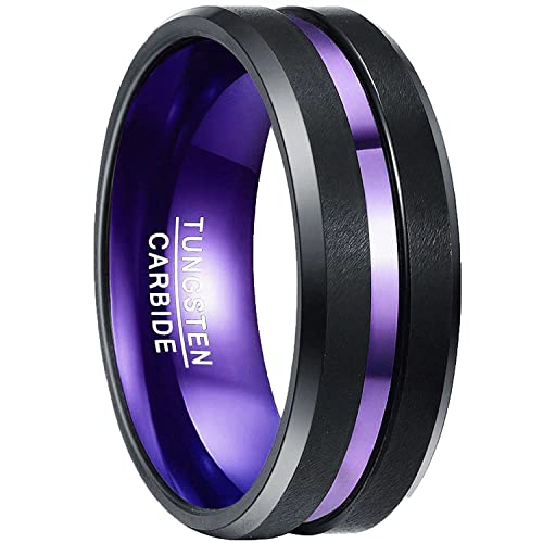 NUNCAD Damen Herren Ring 8mm Violett Matt für Hochzeit Verlobung Partnerringe Freundschaftsring Geburtstag Größe 54.4 (17.3) von NUNCAD