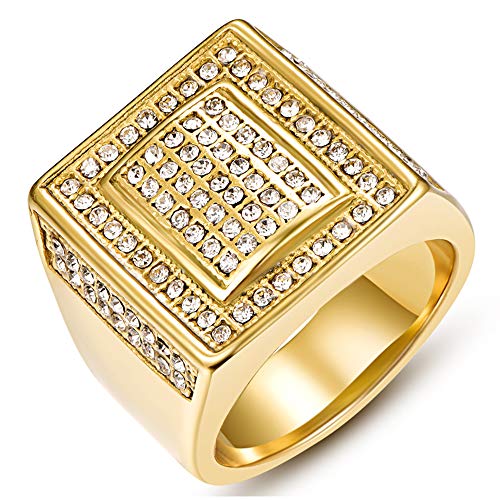 NUNCAD Edelstahl Ring Herren Gold plattiert mit weiß Zirkonia Siegelring Schmuck Verlobungsringe Hochzeit Größe 65 von NUNCAD