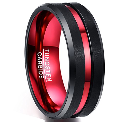 NUNCAD Herren Damen Ring Schwarz + Rot aus Wolfram Breite 8mm Partner Ring für Party, Hochzeit, Verlobung und Hobby Größe 63.4 (20.2) von NUNCAD