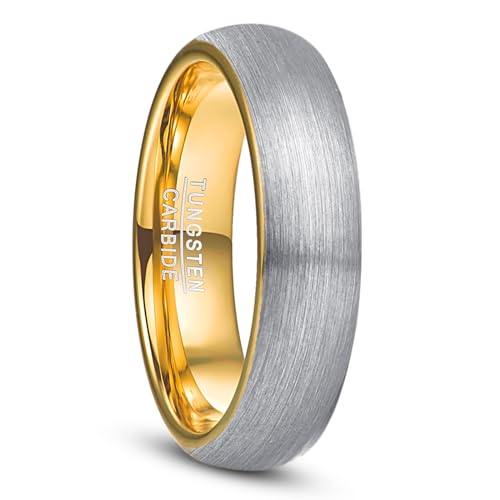 NUNCAD Silber Gold Ring Herren aus Wolframcarbid Eheringe Verlobungs Ring mit Gebürstete Oberfläche Außenbreite 6mm Unisex Fashion Ring Paar Größe 62 (19.7) von NUNCAD