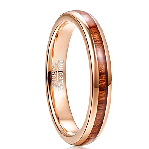 NUNCAD Mode Ringe Herren/Damen Roségold Wolfram Ring Mit Hawaiian Koa Wood Inlay für Freunde/Hochzeit/Jahrestag Ring Größe 57 (18.1) von NUNCAD