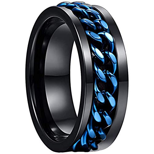 NUNCAD Spinner Ringe für Herren/Damen aus Wolfram Schwarz mit Blau drehbare Kette Inlay als Freundschaftsringe Partnerringe Verlobungsringe und Jahrestag Ringe Größe 67.2 (21.4) von NUNCAD