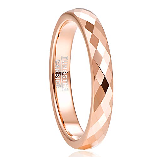 NUNCAD Ring Damen Rosegold 4mm aus Wolfram Ring für Hochzeit Verlobung und Partnerschaft Facettiert Ring Schlichter Größe 53 (16.9) von NUNCAD