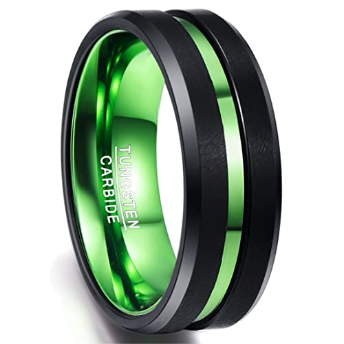NUNCAD Ring Herren/Damen schwarz-grün 8mm, Ring aus Wolframcarbid mit grünem Groove, Comfort-Fit, perfekt für Party, Hochzeit, Verlobung und Hobby, Größe 52 (16.6) von NUNCAD