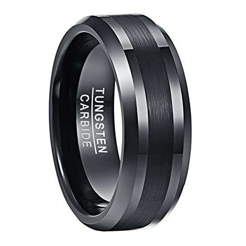 NUNCAD Ring Schwarz Herren/Damen 8mm Matt Gebürstet aus Wolfram, Fashion Ring Unisex für Lifestyle, Geschenk und Alltag, Größe 63.4 von NUNCAD