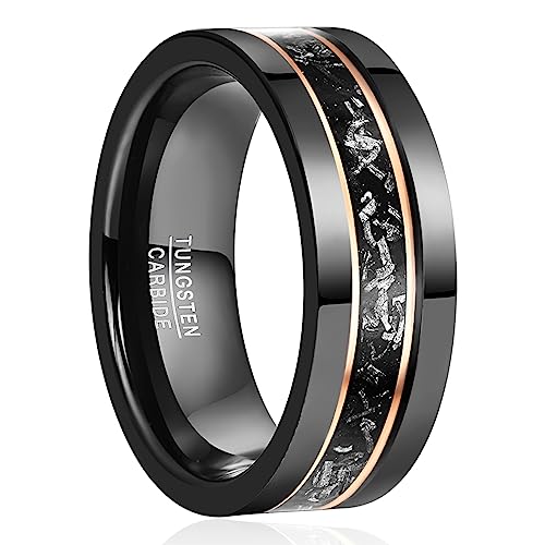 NUNCAD Tungsten Ring Herren Schwarzring Verlobungs Hochhzeits Ring Für Männer Rosegold Linie Polieren 8mm Größe 60 (19.1) von NUNCAD