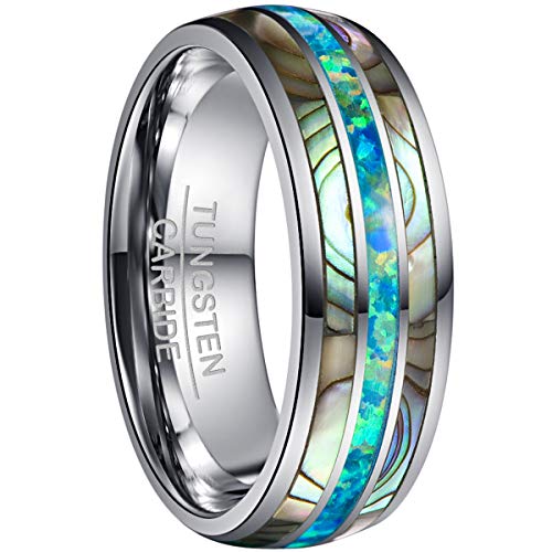 NUNCAD Herrenring mit Grün Opal und Bunt Abalone-Muschel Inlay Damen Ring Partnerring Paarringe Größe 70.0 (22.3) von NUNCAD