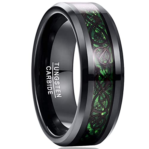 NUNCAD Unisex Ring Paare Wolfram mit Keltischen Drachen + Kohlefasern Grün für Hochzeit Valentinstag Trauung Party Größe 50.6 (16.1) von NUNCAD