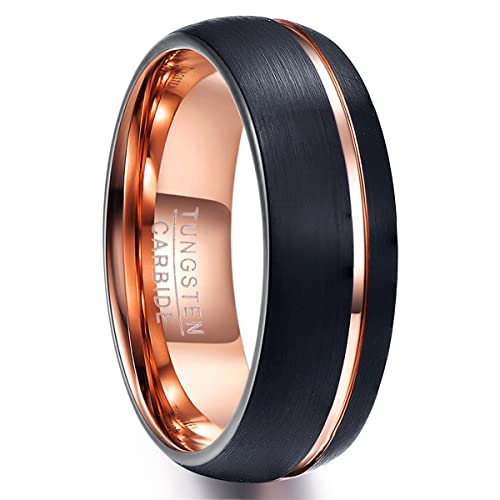 NUNCAD Wolfram Ring schwarz + Rosegold matt für Männer/Frauen Unisex Fashion Ring 8mm für Hochzeit Verlobung und Alltag Größe 63.4 von NUNCAD