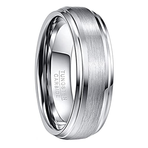 NUNCAD Ring Herren/Damen silber 7mm matt + hochpoliert aus Wolfram, Ring Unisex für Hochzeit, Verlobung u. Partner, Größe 61 (19.4) von NUNCAD