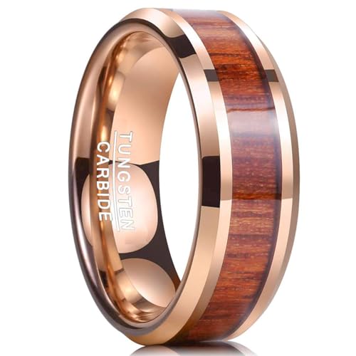 NUNCAD Ring Unisex 8mm Rosegold mit Hawaii Tochigiholz Design, 70er der Ring für Partnerschaft aus natürlicher Fashion, Größe 57 (18.1) von NUNCAD