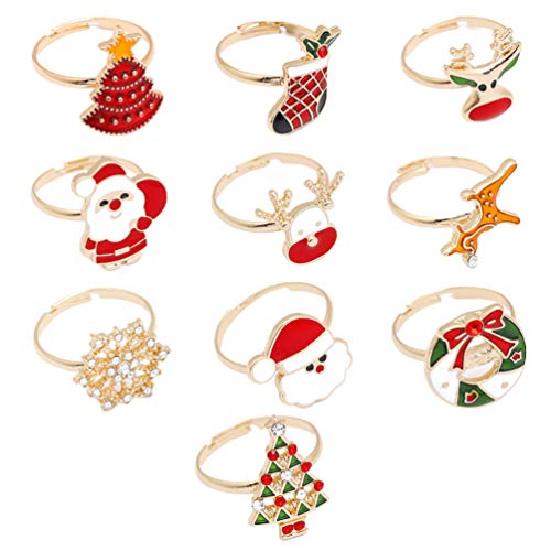 NUOBESTY 10 Stück Weihnachtsringe Emaille Santa Tree Strumpf Rentier Schneeflocke Kranz Ring für Goody Bag Füller Geschenke Urlaub Party Gunst Liefert Zufälligen Stil von NUOBESTY